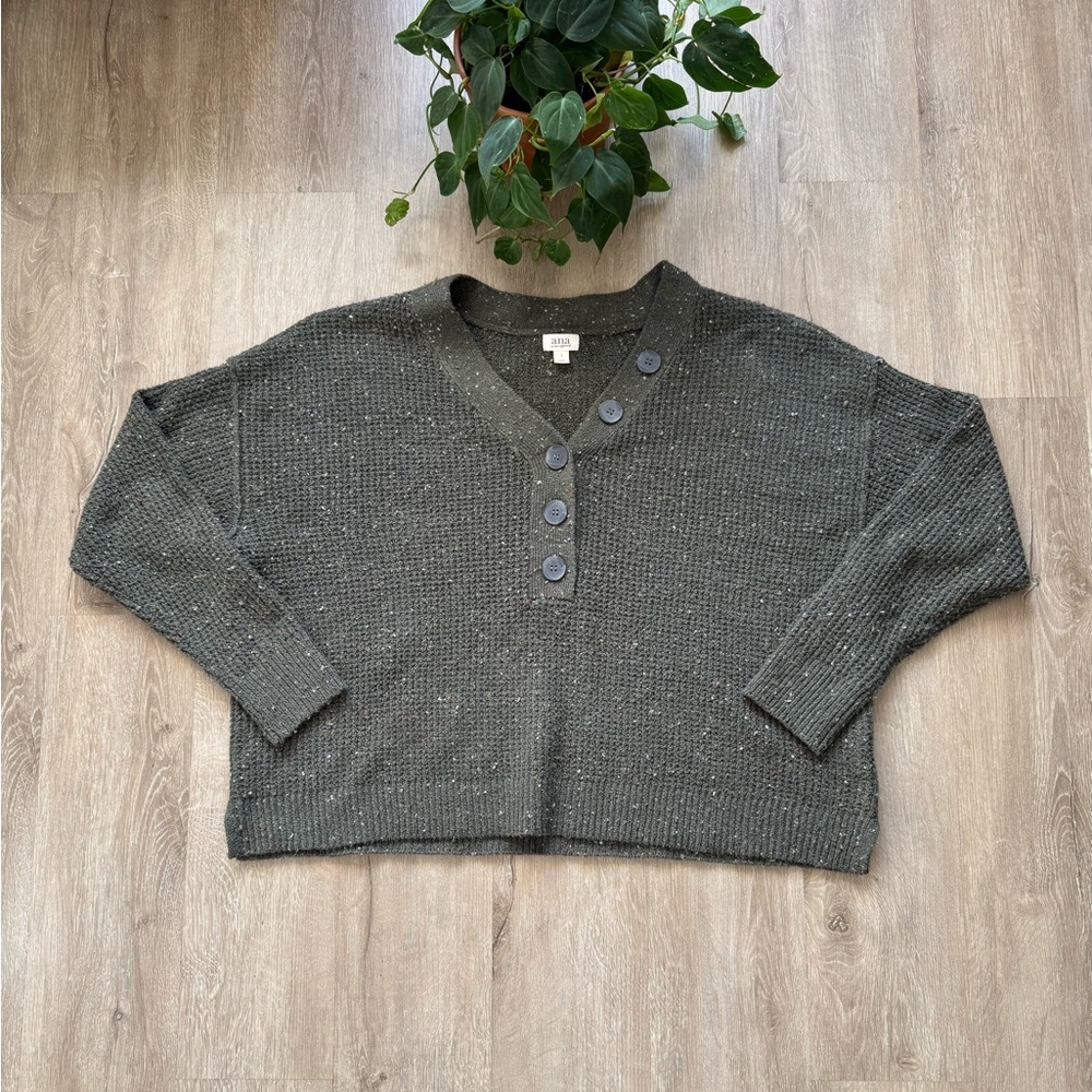 a.n.a | Y Neck Long Sleeve Pullover Sweater